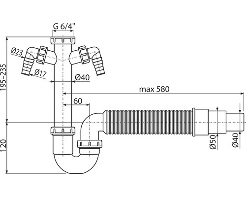 Technische Zeichnung Siphon mit Maßangaben