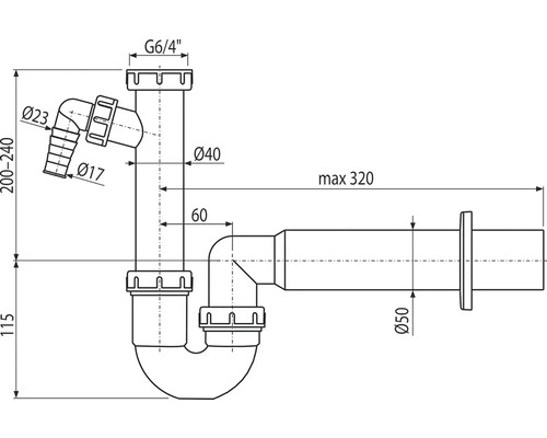 Skizze eines Siphons mit Maßangaben