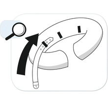 Darstellung einer Befestigungsmethode mit Pfeil und Lupe