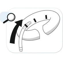 Symbol für einstellbare Kragengröße mit Lupe und Pfeil