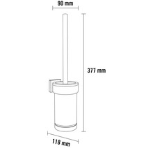 Maße einer Wand WC Bürstengarnitur mit einer Höhe von 377 mm, einer Breite von 118 mm und einer Tiefe von 90 mm.