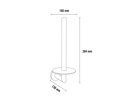 Technische Zeichnung eines Toilettenpapierhalters mit den Maßen 100 mm, 284 mm und 136 mm.