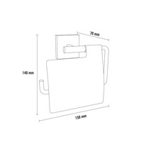 Technische Zeichnung eines Toilettenpapierhalters mit den Maßen 70 mm Tiefe, 140 mm Höhe und 150 mm Breite.
