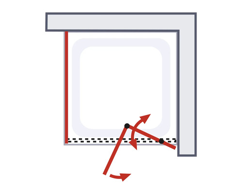 Zeichnung eines Duschvorhangs mit Schwenkfunktion