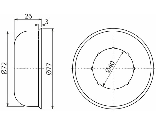Technische Zeichnung eines Rohrstutzens mit Durchmesserangaben