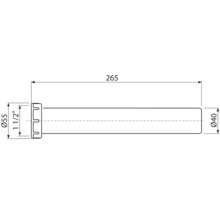 Technische Zeichnung eines Rohres mit den Maßen 265 mm Länge, 55 mm und 40 mm Durchmesser.