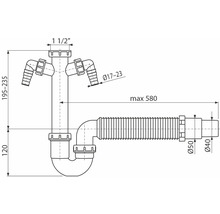 Röhrensiphon Veporit 1 1/2" x DN40/50 für Spüle flexibel schwarz mit 2 Maschinenanschlüsse