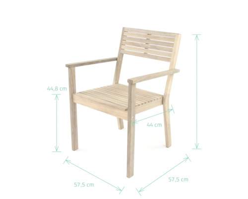 Holzstuhl mit Armlehnen und Maßangaben