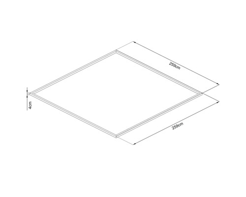 Quadratischer Rahmen mit den Maßen 259 mal 259 Zentimeter und einer Dicke von 4 Zentimetern