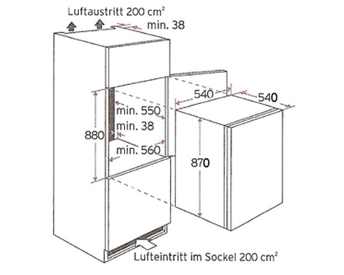 Maßzeichnung für den Einbau von Geräten