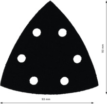 Dreieckiges Schleifpapier mit Löchern und einer Größe von 93 mm