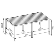Technische Zeichnung einer Terrassenüberdachung mit Maßangaben.