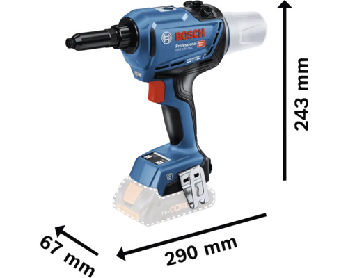 Bosch GRG 18V-16 C Akku-Blindnietgerät mit Abmessungsangaben