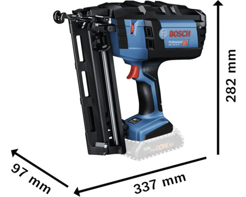 Bosch GNH 18V-64 M Akku-Nagelpistole mit Größenangaben