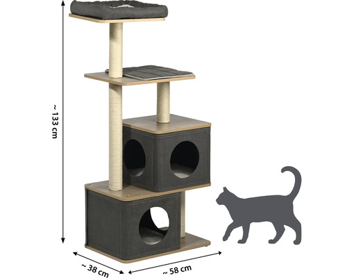 Katzenkratzbaum mit Liegeflächen, Kratzsäulen und Katzenhöhlen