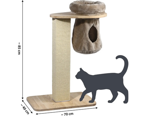 Katzenkratzbaum mit Liegefläche, Kratzsäule und Katzenhöhle, circa 85 cm hoch
