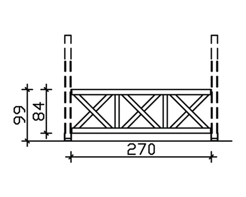 Technische Zeichnung eines Balkongeländers mit Maßangaben