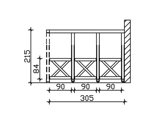 Technische Zeichnung eines Balkongeländers mit Maßangaben.
