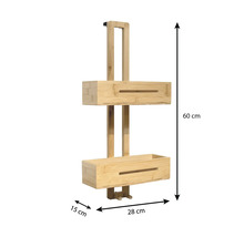 Badregal aus Bambus mit zwei Ablageflächen und Haken, Maße 60 x 28 x 15 cm