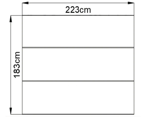 Technische Zeichnung mit Abmessungen: 223 cm Breite und 183 cm Höhe.