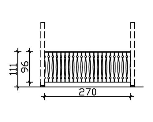 Technische Zeichnung eines Balkongeländers mit Maßangaben