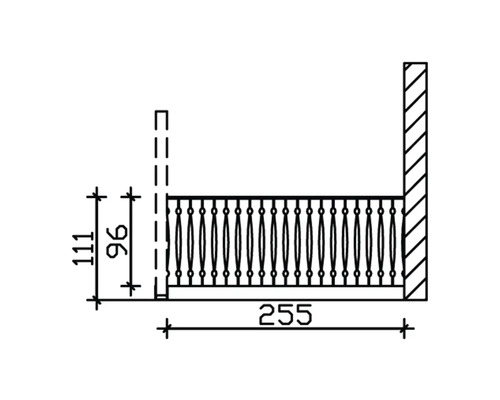 Technische Zeichnung eines Geländers mit Maßangaben