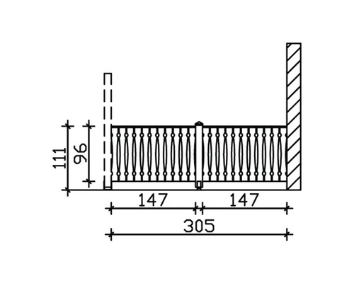 Technische Zeichnung eines Balkongeländers mit Maßangaben