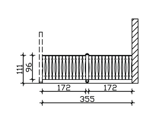 Technische Zeichnung eines Geländers mit Maßangaben