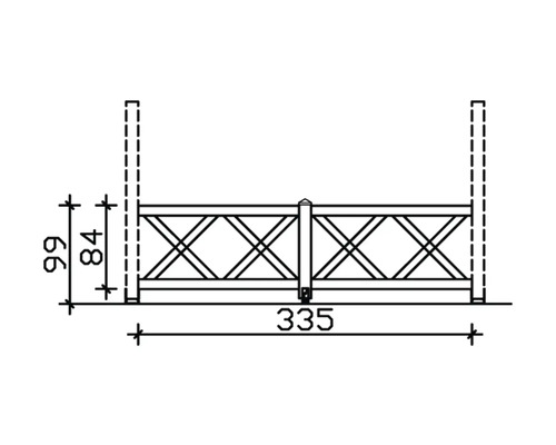 Technische Zeichnung eines Gartenzauns mit Maßangaben