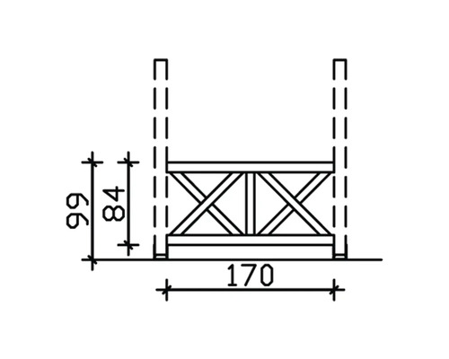 Technische Zeichnung eines Holzrahmens mit den Maßen 170 x 99 cm.