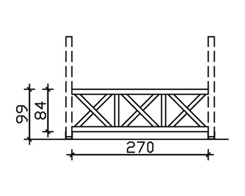 Technische Zeichnung eines Zaunelements mit Größenangaben