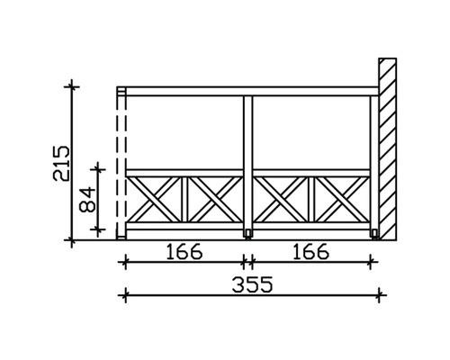 Technische Zeichnung eines Balkongeländers mit Maßangaben.