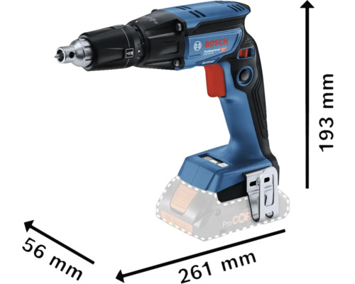 Bosch Trockenbauschrauber mit Abmessungsangaben