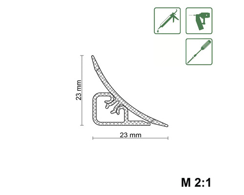 Technische Zeichnung eines Dichtungsprofils mit Maßangaben 23 mm