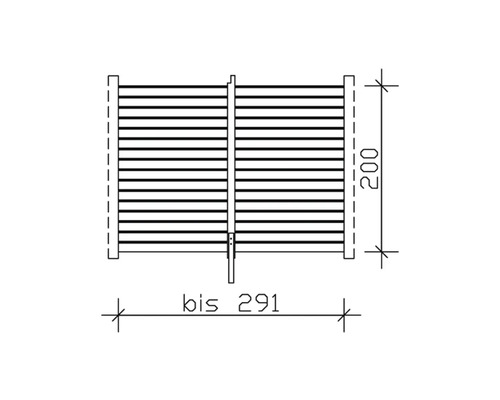Technische Zeichnung eines Sichtschutzzaun Elements mit den Maßen bis 291 mal 200.