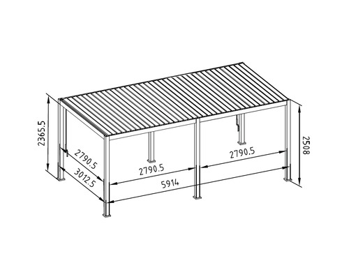 Technische Zeichnung einer Pergola mit Maßangaben