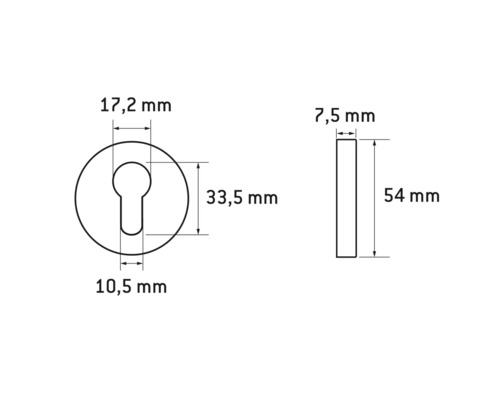 Technische Zeichnung eines Türbeschlags mit Maßangaben in Millimetern