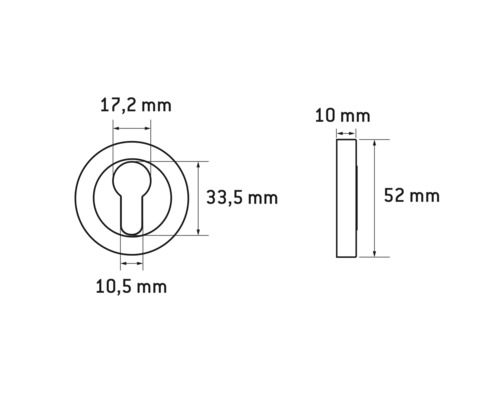 Technische Zeichnung eines Türbeschlags mit Maßangaben