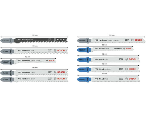 Abbildung verschiedener Stichsägeblätter für Holz und Metall von Bosch