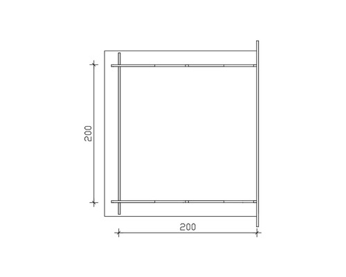 Technische Zeichnung eines Hauses mit Abmessungen von 200x200 Zentimetern