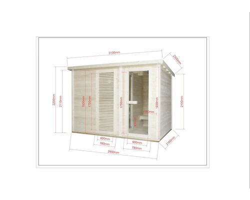 Abmessungen einer Gartensauna mit Tür und Fenster