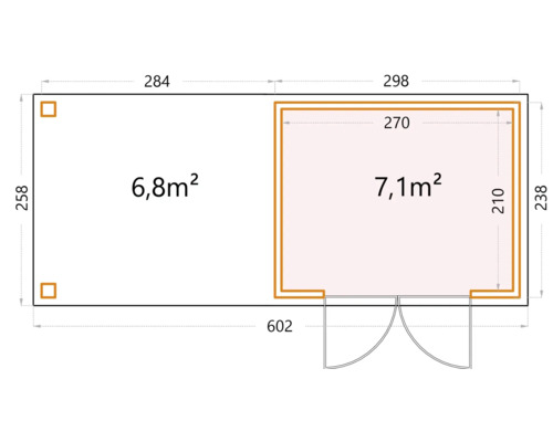 Grundriss eines Gartenhauses mit Maßangaben