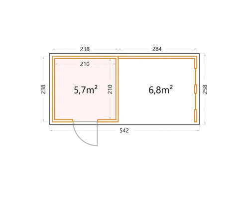 Grundriss eines Gartenhauses mit Flächenangaben