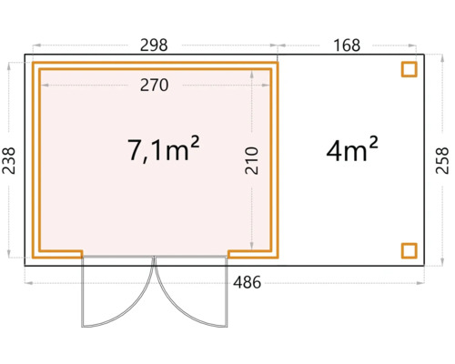Grundriss eines Gartenhauses mit Maßangaben