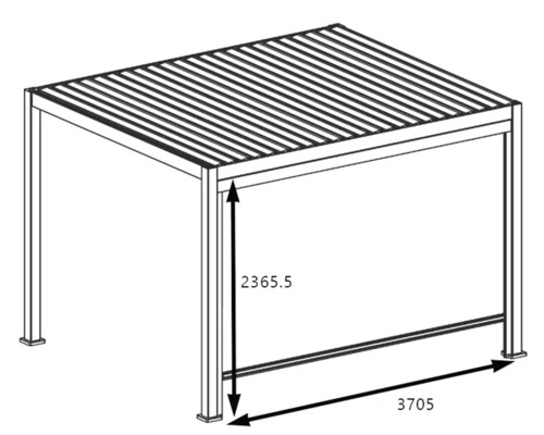 Illustration einer Terrassenüberdachung mit den Maßen 2365,5 und 3705
