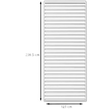 Heizkörperverkleidung mit den Maßen 236,5 cm mal 123 cm.