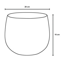 Skizze eines Pflanzgefäßes mit den Maßen 20 cm Breite und 16 cm Höhe