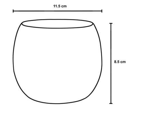 Skizze einer Glasschale mit den Maßen 11,5 cm Breite und 8,5 cm Höhe