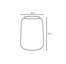 Umrisszeichnung einer Pflanzvase mit Höhen- und Durchmesserangaben