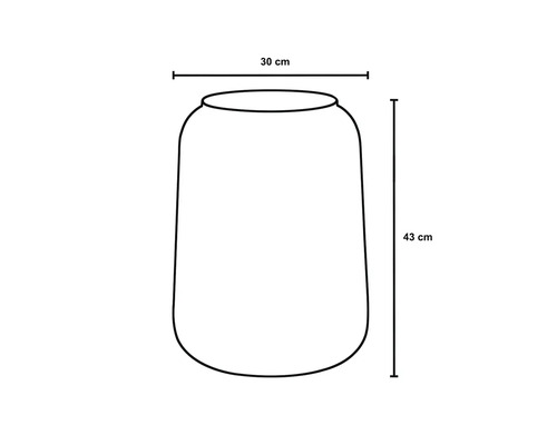 Umrisszeichnung einer Pflanzvase mit Höhen- und Durchmesserangaben